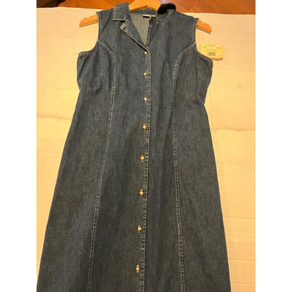 NWT-Faded Glory Women Dark Denim Sleeveless Button-Front Maxi Dress M 100%cotton - Picture 6 of 13